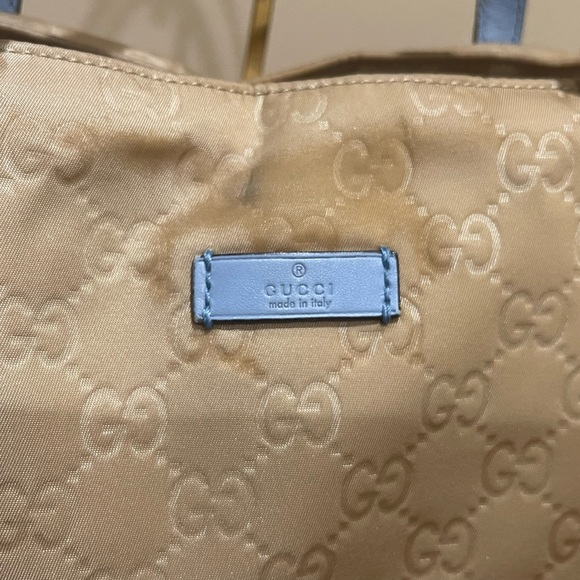 Gucci Beige GG Nylon Tote with Blue Leather Straps - Picture 2 of 13